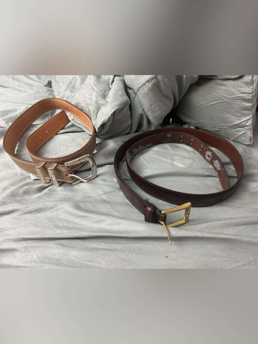 COMBO Tan and Dark Brown Leather Belts with Metal Buckles